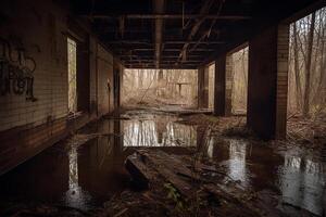 velho abandonado bunker inundado. ai gerado foto