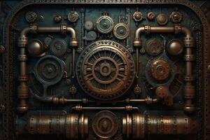 Sombrio scifi steampunk textura fundo Projeto. ai gerado foto