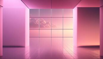 generativo ai, lindo gradiente cena panorama com luz Rosa cor, horizontal papel de parede. abstrato estúdio quarto geométrico fundo foto