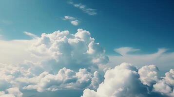 azul céu com especial nuvens. Vejo sobre a nuvens.verão azul céu nuvem inclinar luz branco Fundação. ai gerado foto