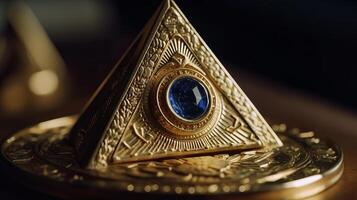 foto placa illuminati. maçonaria. a maçônico quadrado. todos vendo olho dentro favorecido geometria triângulo. ai gerado