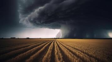 tornado raiva através uma campo. ilustração ai generativo foto