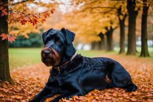 fofa gigante schnauzer. retrato do uma lindo gigante schnauzer cachorro dentro a parque. generativo ai foto