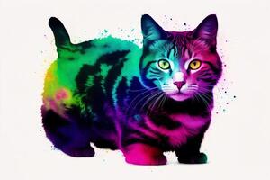 ilustração do uma gato com multicolorido pontos em uma branco fundo. digital arte, generativo ai foto