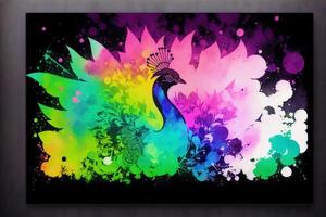 ilustração do uma pavão em abstrato aguarela fundo. aguarela pintar. digital arte, generativo ai foto