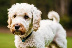 retrato do uma lindo cachorro em pé dentro a parque. generativo ai foto