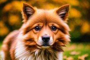 fofa alemão spitz. retrato do uma lindo alemão spitz cachorro jogando dentro a parque. generativo ai foto