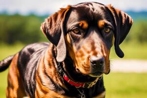 retrato do uma lindo cachorro em pé dentro a parque. generativo ai foto