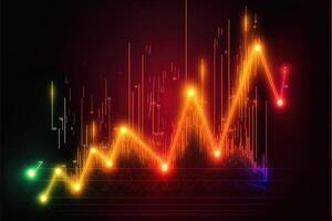 o negócio econômico gráficos com luz efeitos, néon. abstrato néon fundo, crescimento e outono análise. estoque mercado negociação investimento castiçal gráfico. finança e economia conceito. generativo ai foto