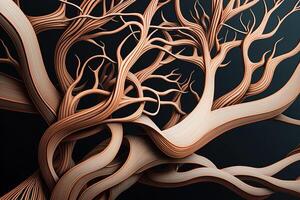 abstrato intrincado entrelaçados madeira galhos criada com generativo ai tecnologia. encantado conto de fadas com entrelaçados árvore silhuetas. foto
