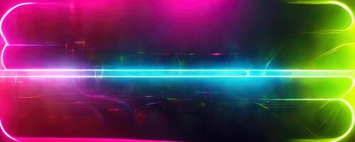 ilustração do jogos fundo abstrato, cyberpunk estilo do jogador papel de parede, néon brilho luz do ficção científica. brilhando iridescente néon luzes para ambos luz e Sombrio fundos. generativo ai foto