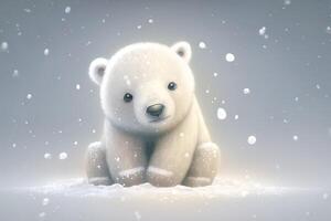 fofa polar Urso bebê desenho animado sonhe como dentro neve, inverno, generativo ai. animal e panorama conceito. foto