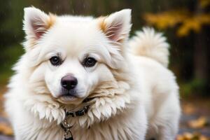 retrato do uma lindo cachorro procriar americano esquimó cachorro dentro a parque. generativo ai foto