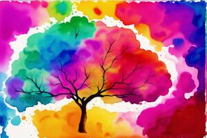 uma aguarela pintura do uma árvore com uma arco Iris em isto. uma colorida pintura do uma cérebro. aguarela pintar. digital arte, generativo ai foto
