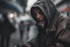 sem teto homem retrato. envelhecido barbudo cara. generativo ai foto