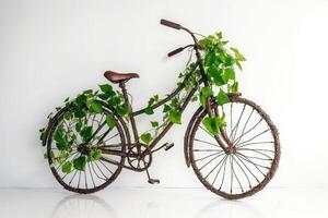 bicicleta fez do natural verde plantas. eco amigáveis transporte. generativo ai foto