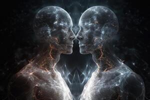 dois humano alma silhuetas em Sombrio fundo. generativo ai foto