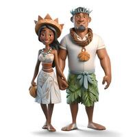 africano americano casal com malas em branco fundo. 3d ilustração, ai generativo imagem foto