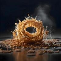 crocantes croissant em uma Preto fundo com água gotas, ai generativo imagem foto
