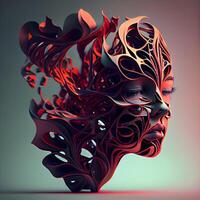 fantasia fêmea face com abstrato padronizar. 3d render ilustração., ai generativo imagem foto