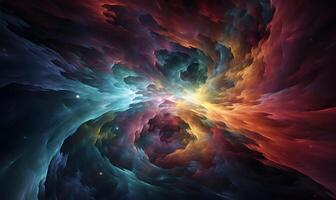 abstrato espaço temático fundo apresentando uma colorida nebulosa ou Super Nova, com vibrante redemoinhos do gás e pó. generativo ai foto