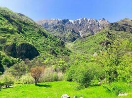 lindo natureza panorama e montanha. azul céu. Armênia, vayots dzor província foto