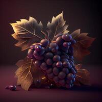 grupo do uvas em uma Sombrio fundo. 3d Renderização., ai generativo imagem foto