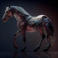 3d Renderização do uma Preto cavalo com uma colorida padronizar em Está corpo, ai generativo imagem foto