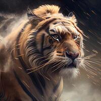 siberian tigre dentro a fumaça. digital pintura. 3d Renderização, ai generativo imagem foto