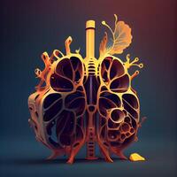 humano pulmões anatomia. 3d ilustração isolado em Sombrio fundo., ai generativo imagem foto