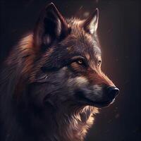 retrato do uma Lobo em uma Sombrio fundo. digital pintura., ai generativo imagem foto