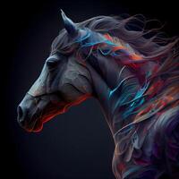 digital ilustração do uma cavalo cabeça com colorida fogo em Preto fundo, ai generativo imagem foto