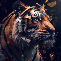 retrato do uma tigre com uma digital efeito. 3d Renderização, ai generativo imagem foto
