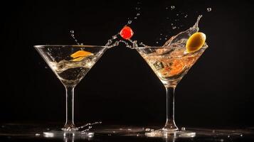 fechar-se do espirrando martini coquetéis ilustração ai generativo foto