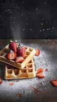 waffles com morangos. ilustração ai generativo foto