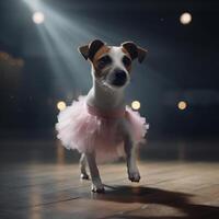 jack russell cachorro dentro uma luz Rosa balé saia é dançando gostar uma bailarina, ilustração ai generativo foto