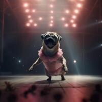 pug dod dentro uma luz Rosa balé saia é dançando gostar uma bailarina, ilustração ai generativo foto