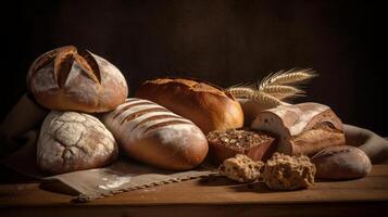conjunto do fresco pães. ilustração ai generativo foto