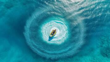 pequeno barco dentro oceano. ilustração ai generativo foto