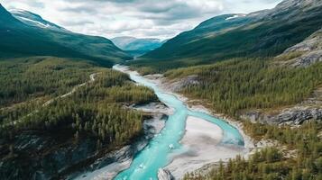 rio dentro montanha. ilustração ai generativo foto