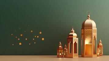 lanterna islâmico , eid mubarak, eid al adha bandeira ilustração ai generativo foto
