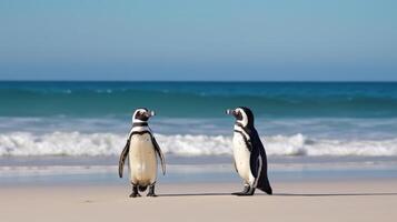 africano pinguins em uma de praia. ilustração ai generativo foto
