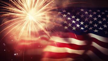 EUA feriado fundo com bandeira e fogos de artifício. ilustração ai generativo foto