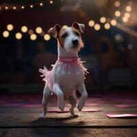 jack russell cachorro dentro uma luz Rosa balé saia é dançando gostar uma bailarina, ilustração ai generativo foto