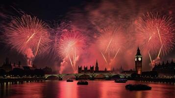 feriado fogos de artifício dentro Londres. ilustração ai generativo foto