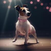 jack russell cachorro dentro uma luz Rosa balé saia é dançando gostar uma bailarina, ilustração ai generativo foto