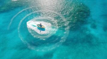 pequeno barco dentro oceano. ilustração ai generativo foto