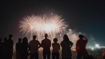 grupo do pessoas assistindo fogo de artifício. ilustração ai generativo foto