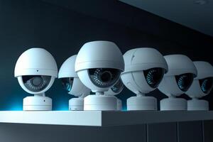 cctv segurança Câmera ou vigilância sistema dentro escritório. 3d Renderização generativo ai foto