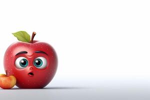 engraçado maçã personagem em isolado fundo. 3d render ilustração. generativo ai foto
